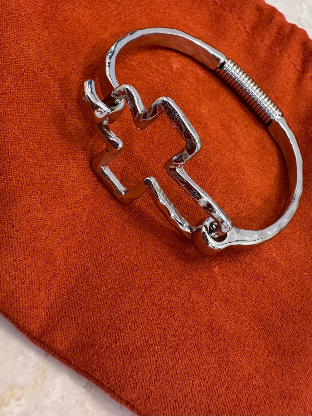 Silver Cross Link Bracelet - Modern Metal Cuff